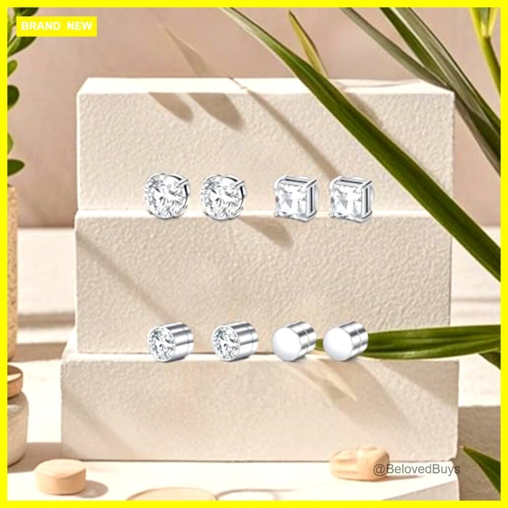 Stainless Steel Magnetic Stud Earrings, Non-Piercing Design, 4 Pairs - Picture 5 of 6